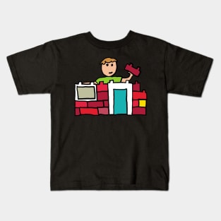 Builder Builds House with Building Blocks Kids T-Shirt